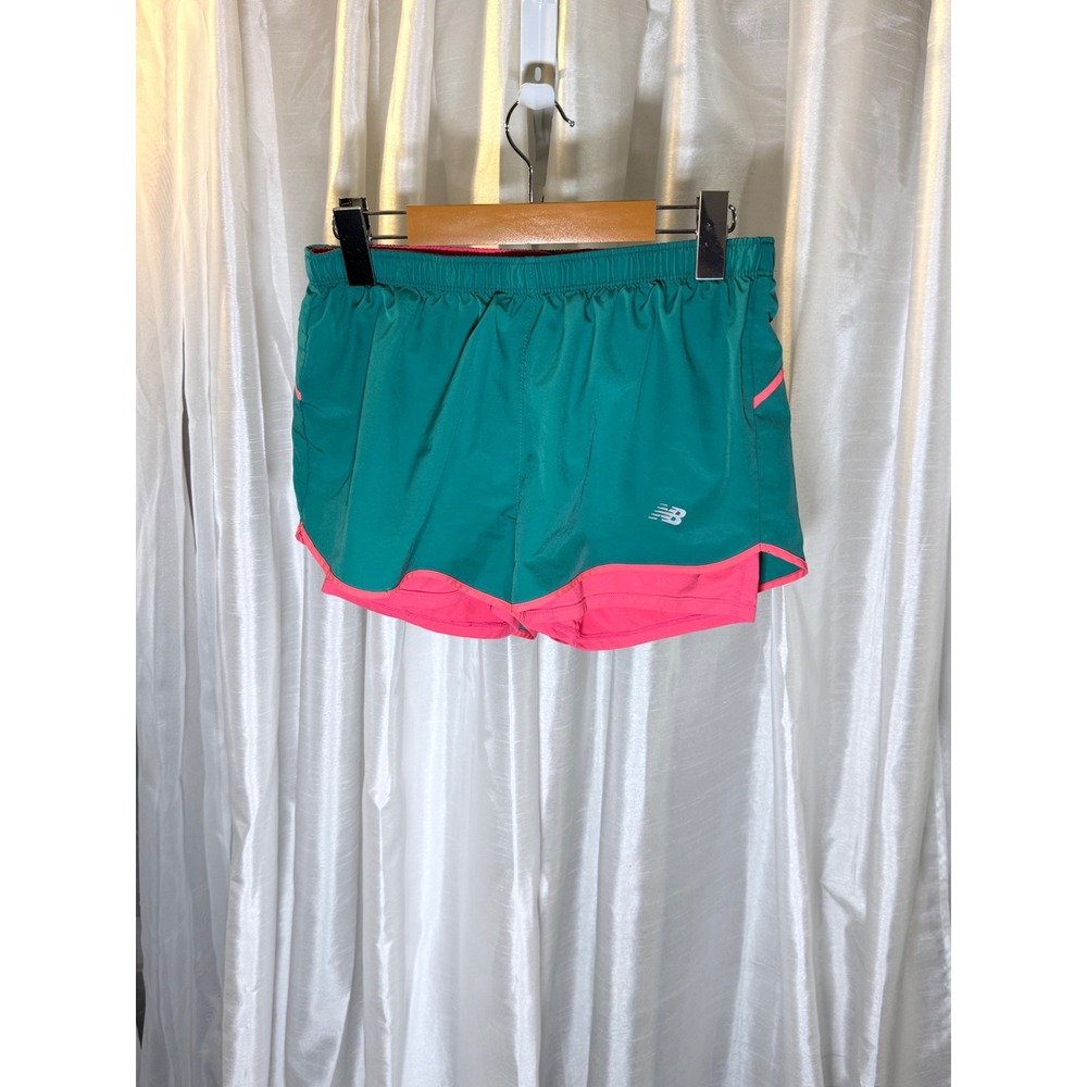New Balance Running Shorts Womens Small Teal Pink Excellent 2-in-1 Athletic